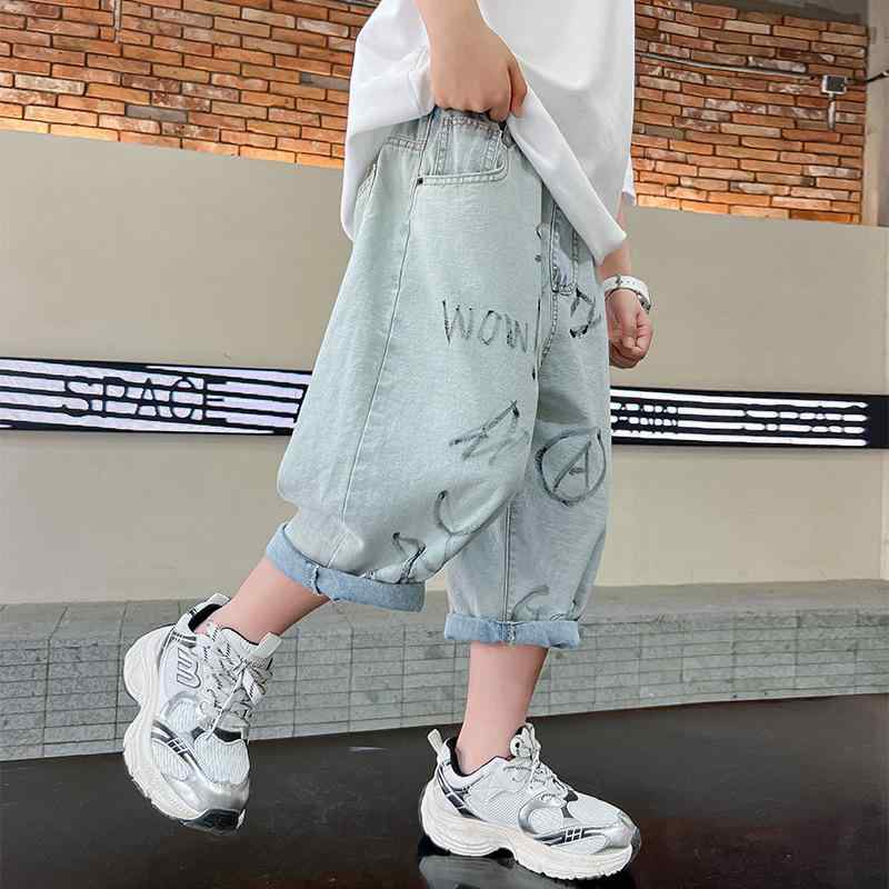 キッズ デニム ハーフパンツ 短パン 子供服 男の子 夏用 薄手 コットン 8歳以上 ブルー