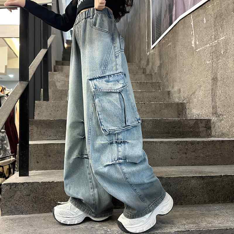 子供服 デニムパンツ 女の子 ワイドレッグパンツ 春秋 高学年 女児 ガールズ ボトムス 春物 ゆったり ..