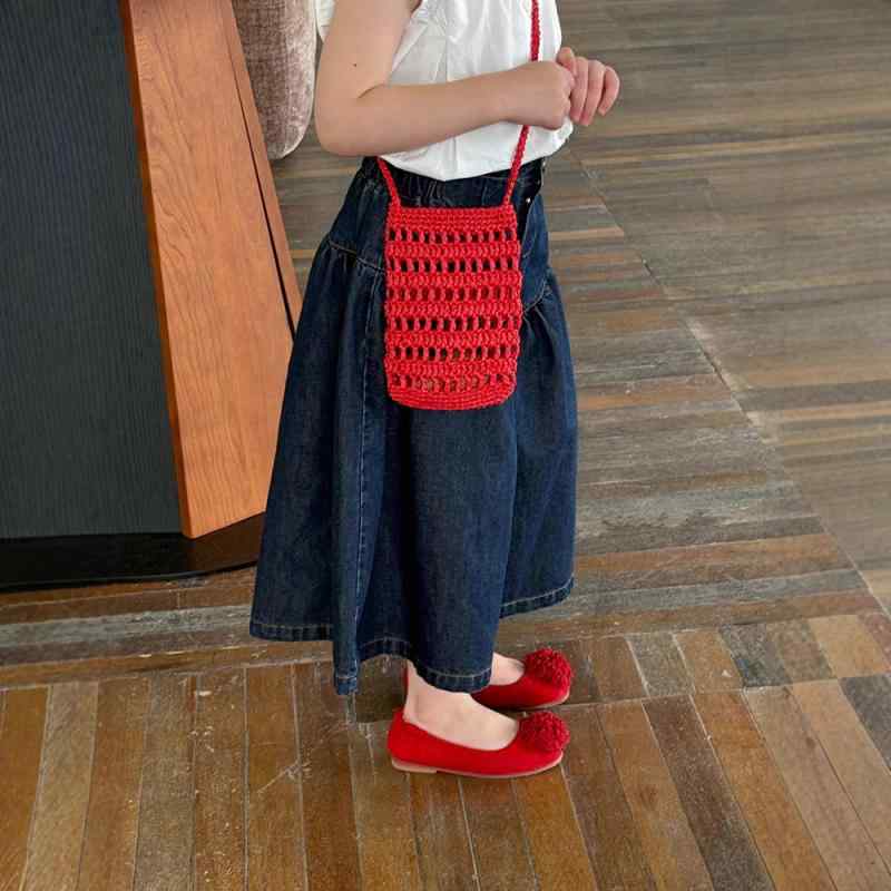 子供服 デニムスカート付きパンツ 女の子 高腰 7分丈 春夏 女児 ガールズ デニムパンツ キュロット 90c..
