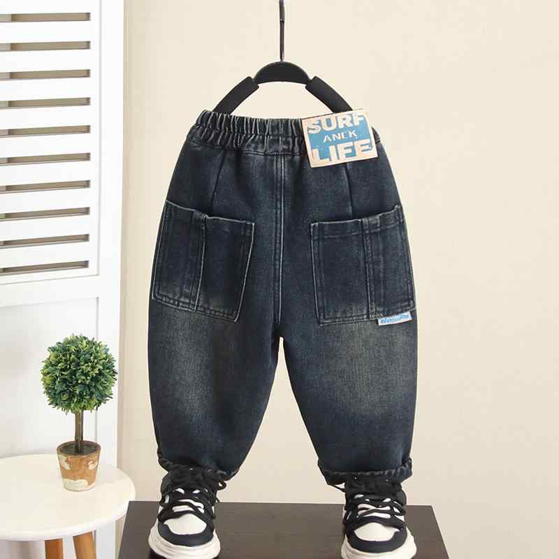 子供用ジーンズ 裏起毛ロングパンツ 男の子 冬用 デニムパンツ 破れ加工 80%綿 普段着 中小キッズ 90cm..
