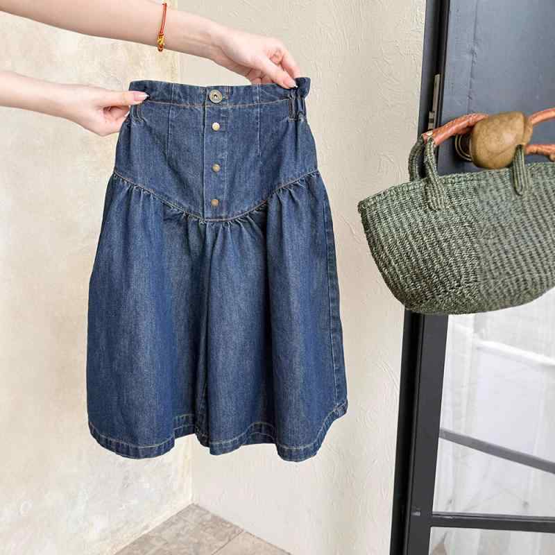 子供服 デニムスカート パンツ 春夏 女児 ガールズ 高学年 高腰 7分丈 キュロット 90 100 110 120 130 ..