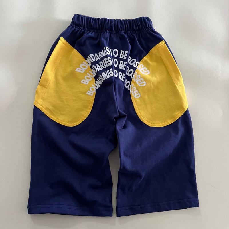 キッズ パンツ 男女兼用 コットン 長ズボン 春夏 アルファベット 切り替え ミドルウエスト イエロー ブ..