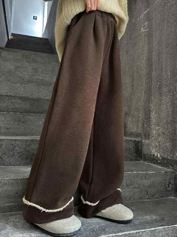 子供服 パンツ ガールズ 裏起毛 秋冬 厚手 ワイドレッグ カジュアル ストレートパンツ 女の子 ズボン ..