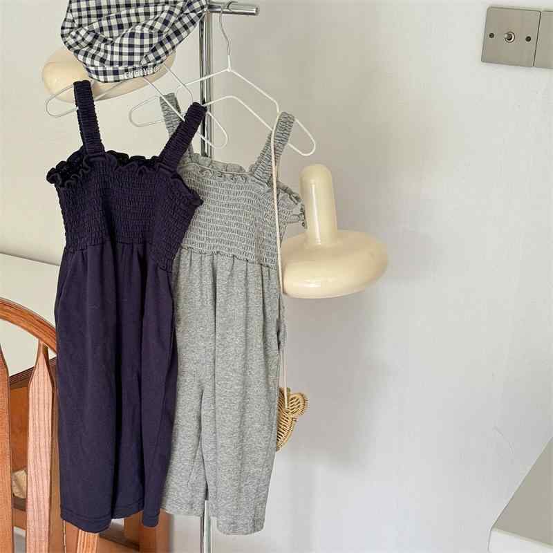 キッズ サロペット 春夏 女の子 コットン ワイドレッグ パンツ スカート 高腰 80cm 90cm 100cm 110cm 120cm 130cm かわいい グレー 紺色(x2)