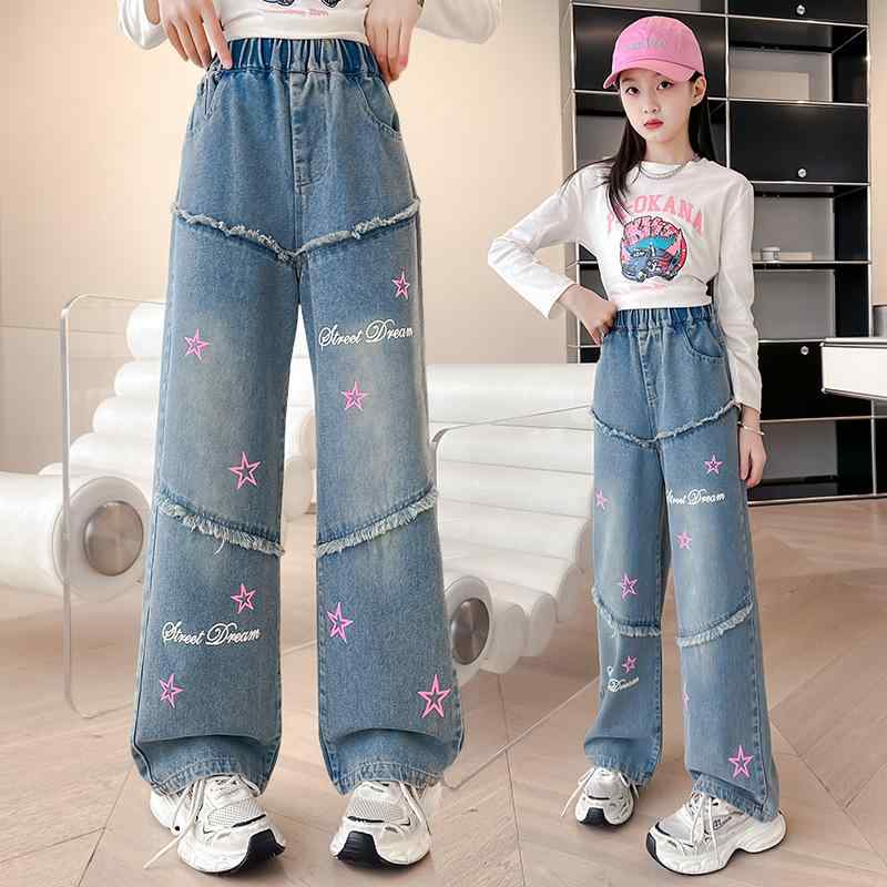 子供服 パンツ 女の子 デニム ワイドレッグパンツ 春秋 高学年 ガールズ 女児 ロングパンツ ジーンズ ..