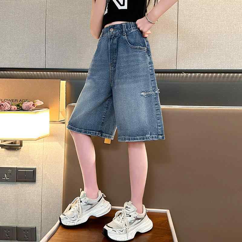 キッズ デニムショートパンツ 女の子 子供服 薄手 ゆったり 膝丈 夏 C类安全基準 8歳以上 140cm以上 ブ..