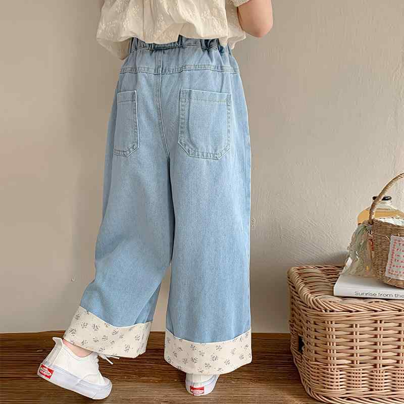子供服 デニム ワイドパンツ ガールズ 女児 ロングパンツ 春秋 カジュアルパンツ 100cm 110cm 120cm 130cm 140cm 150cm