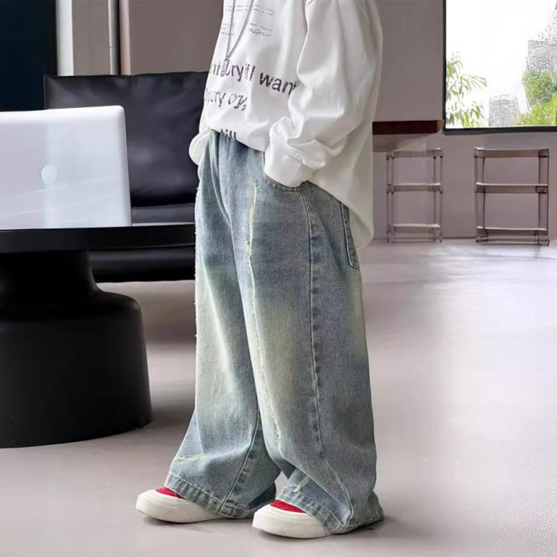 子供用パンツ 男児 デニムパンツ ロングパンツ 秋物 88%綿 12%ポリエステル 中小 детство 柔らかい 伸..