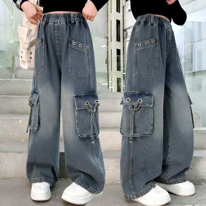 子供服 パンツ ガールズ デニム ワイドパンツ カジュアルパンツ ロングパンツ 春秋 普段着 部屋着 ゆっ..