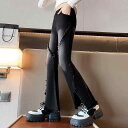子供服 デニムパンツ ガールズ 春物 ロングパンツ キッズ 女の子 ジーンズ ベルボトム 8歳以上 中大サイズ 無地 ブラック ブルー コットン 110cm 1...