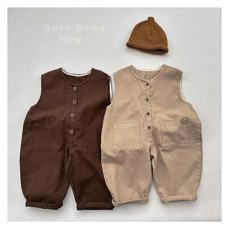 ベビー キッズ サロペット 韓国風 コットン 男女兼用 春秋 背当て 中小サイズ ベージュ系 ダークブラウ..