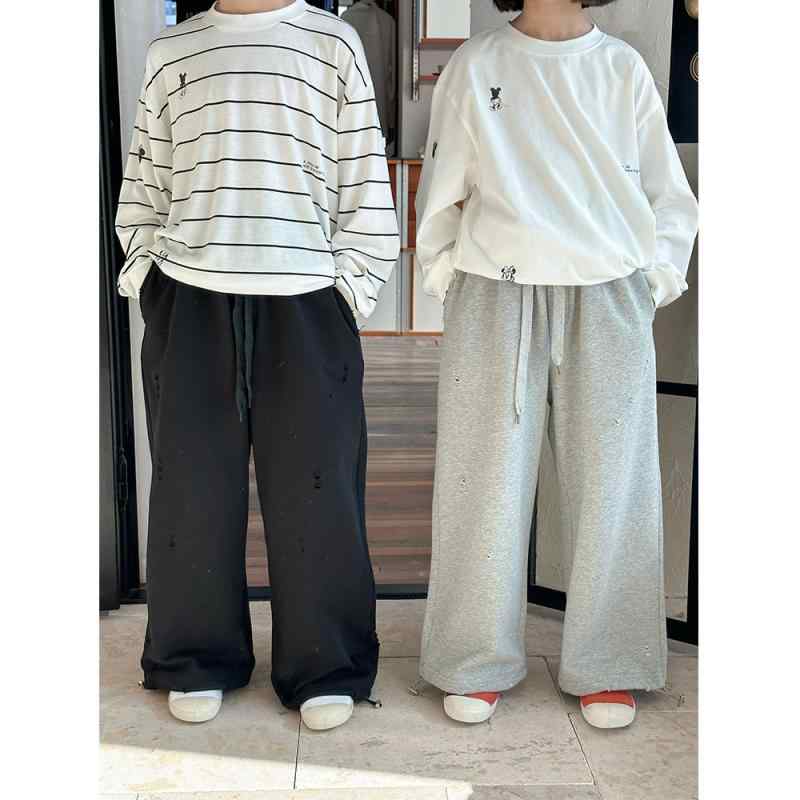 子供服 スウェットパンツ 男女兼用 無地 ストレート 破れ加工 ロングパンツ 春秋 普段着 韓国風 B類 中..