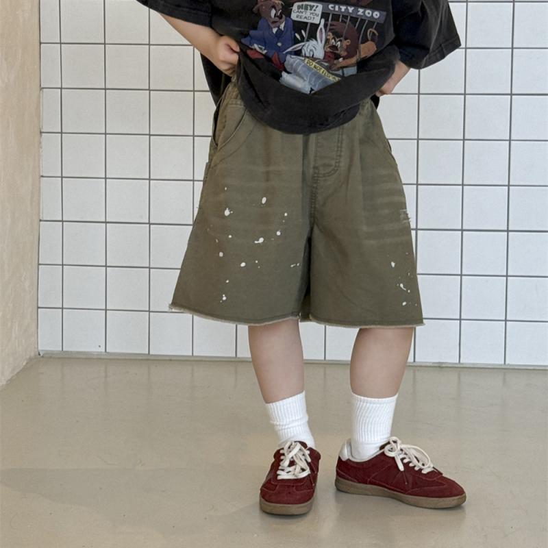 キッズ ハーフパンツ 男の子 子供服 コットン 7分丈パンツ ゆったり カーキ グレー 無地 カジュアル 春夏