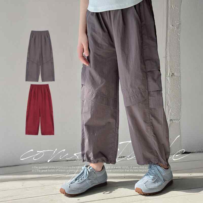 パンツ 女の子 刺繍入り スポーツパンツ 子供服 夏物 カジュアル 裾絞りパンツ 赤色 グレー