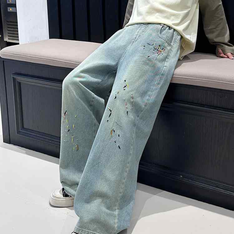 子供服 ジーンズ ガールズ デニムパンツ 春秋 ロングパンツ 刺繍 ゆったり ストレート ソフトデニム カ..