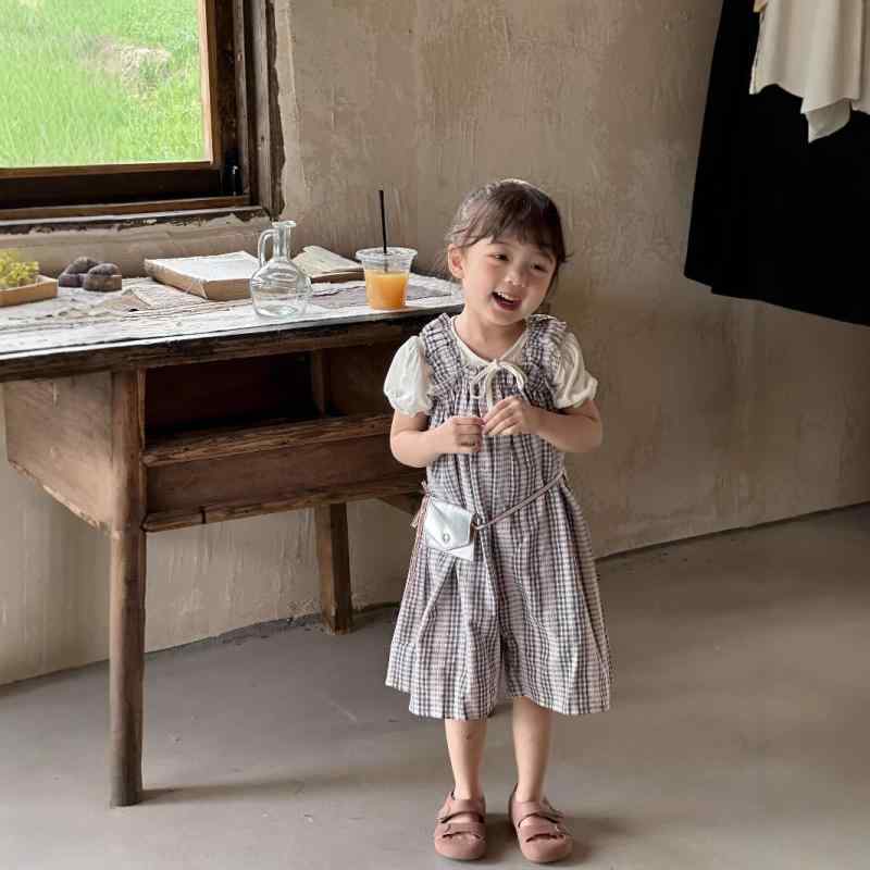 子供服 サロペット・オーバーオール 女の子 格子柄 コットン 夏物 キッズ ガールズ パンツ 中小童 ロン..