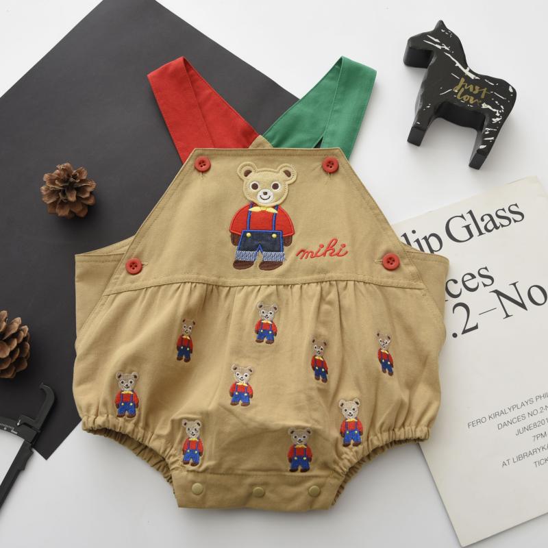 キッズ オーバーオール ショートパンツ 春夏 日本製 コットン 小熊 刺繍 ベビー ブルマ 男女兼用 幼児 ..