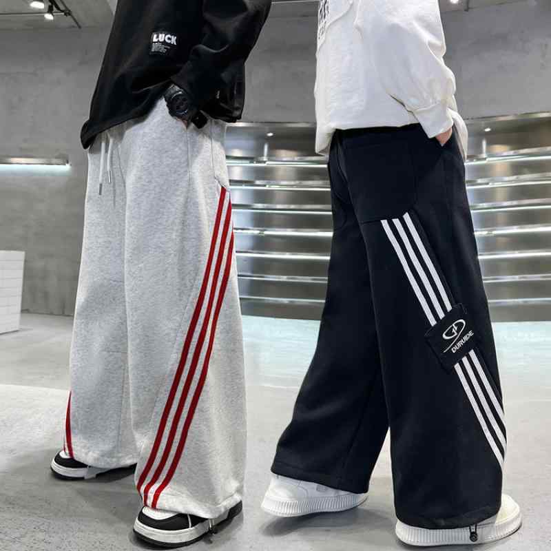 キッズ用スポーツパンツ 春秋用 ロングパンツ 男の子 普段着 部屋着 綿 針織 ブラック ベージュ系