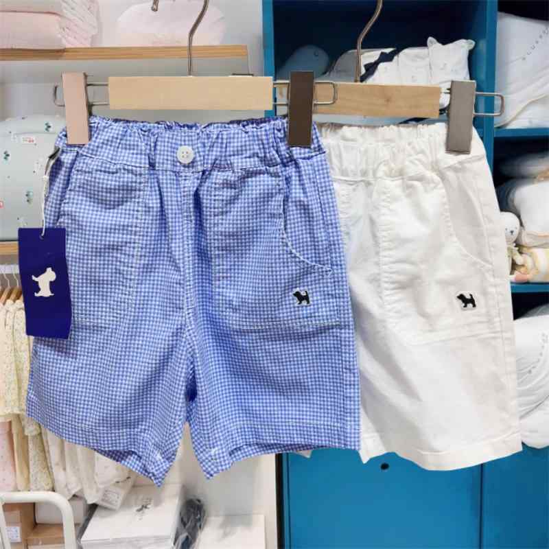 子供服 ショートパンツ 男の子 格子柄 コットン 短パン ウエスト調節可能 ブル― ホワイト 90cm 100cm 110cm 120cm 130cm