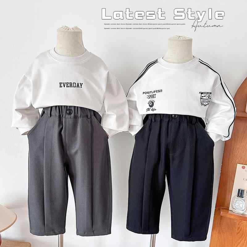 子供用パンツ ボーイズ ガールズ 韓国風 ポリエステル 無地 ストレートパンツ ウエストゴム 90cm 100cm..