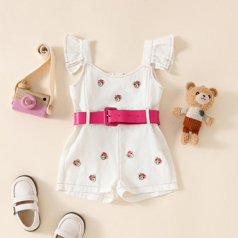 ロンパース 女児 幼児 刺繍 ショートパンツ ポリエステル ホワイト 春夏