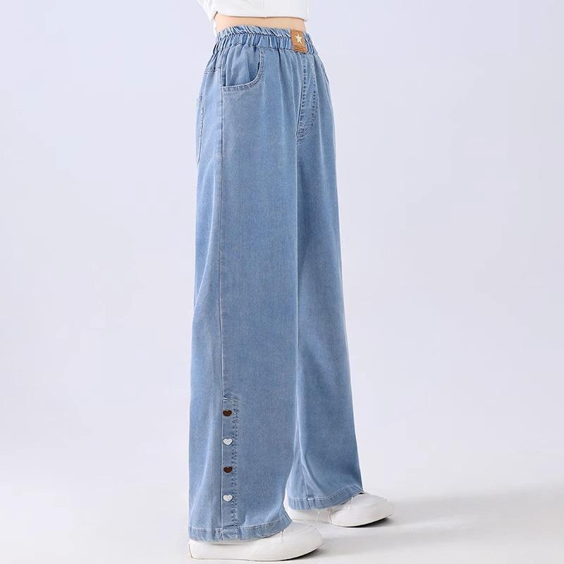 子供服 デニムパンツ ガールズ 高学年 ワイドレッグパンツ 薄手 ブルー 夏 B類