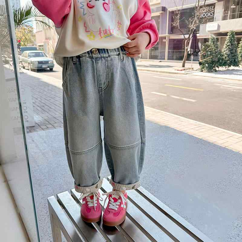 子供服 デニムパンツ ガールズ ゆったり 春秋 ロングパンツ ジーンズ 100cm 110cm 120cm 130cm 140cm ..