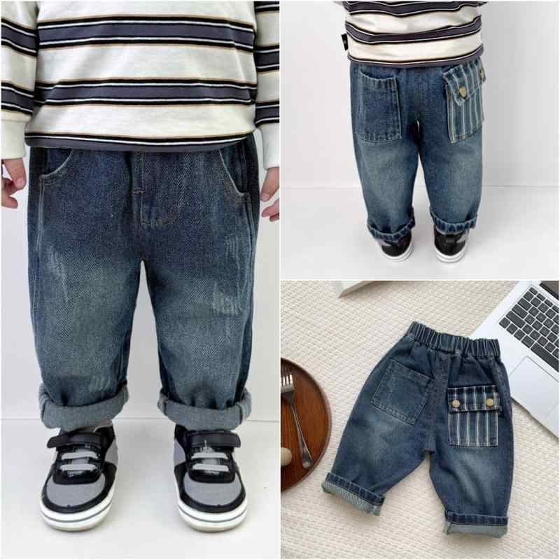 子供服 デニムパンツ ベビー キッズ 男女兼用 ロングパンツ 綿100％ 春秋 ストライプ柄 デコレーション..