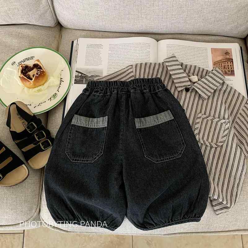 子供服 デニムパンツ 七分丈パンツ 男の子 ハーフパンツ 薄手 ブラック 中小 キッズ 100%コットン 春夏