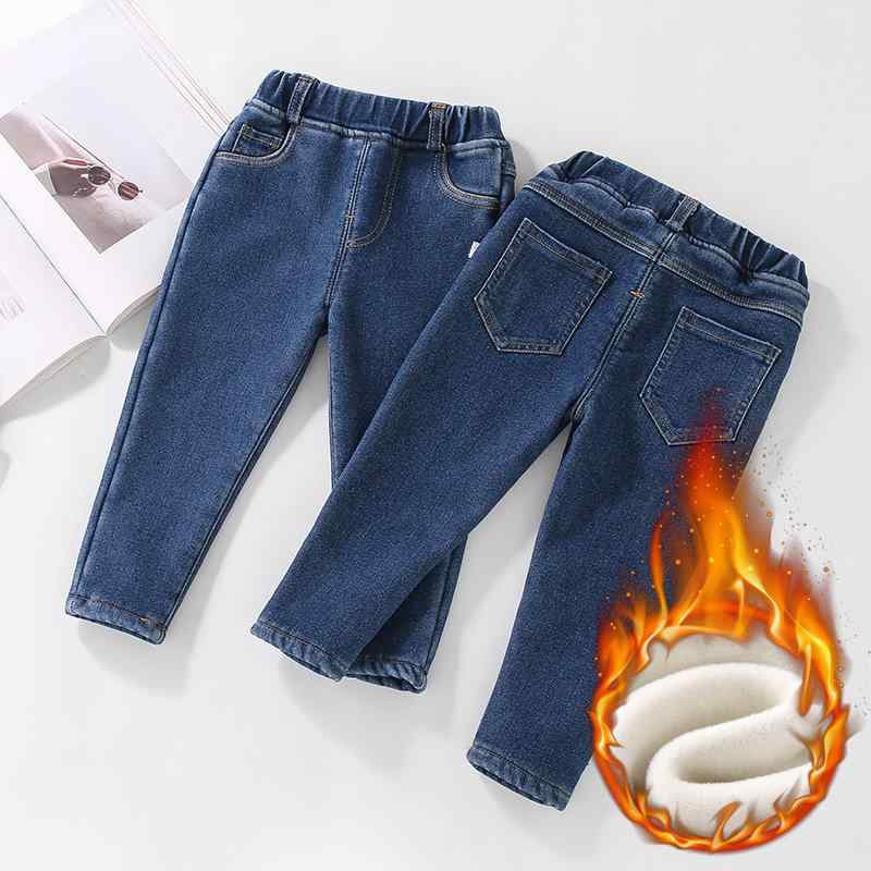 子供用ジーンズ 裏起毛パンツ 男女兼用 秋冬 中小サイズ 無地 コットン デニムパンツ 普段着