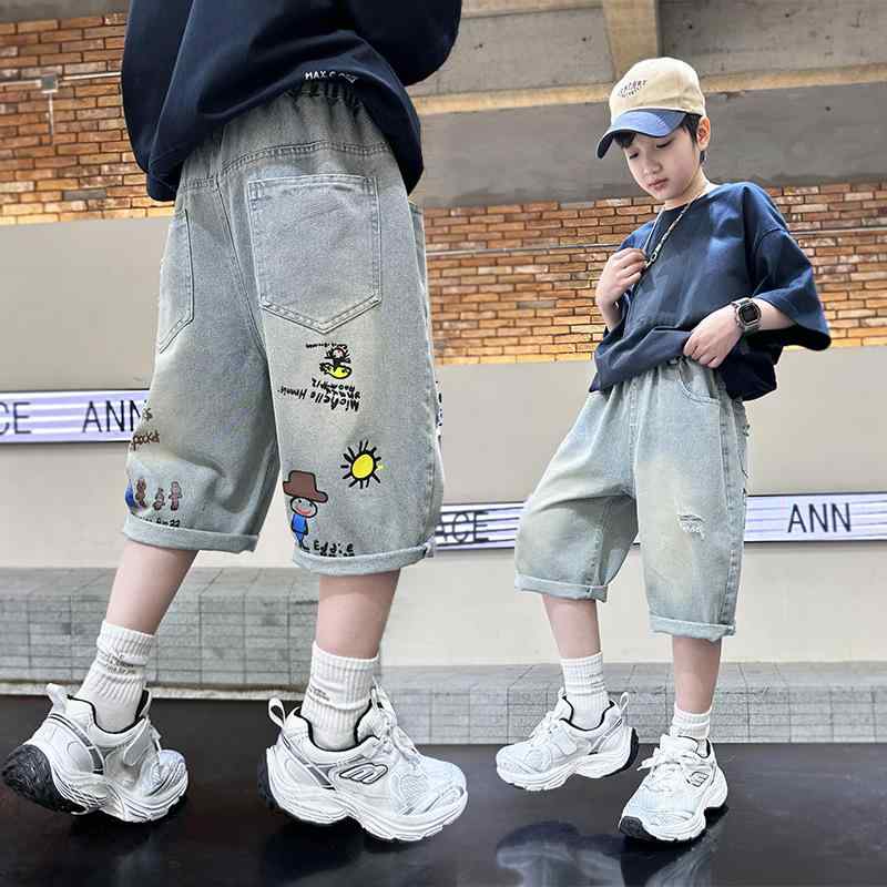 子供服 デニムハーフパンツ 男の子 薄手 夏用 子供 7分丈パンツ 韓国風 ボーイズ 中パンツ デニムパン..