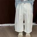 子供服 パンツ 男女兼用 コットン 水洗い ストレート ロングパンツ 幼児 園児 春秋 シンプル 無地 ホワイト 80cm 90cm 100cm 110cm 1...