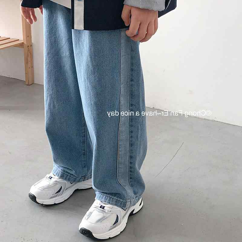 子供服 パンツ 男の子 デニムパンツ ジーンズ ワイドレッグパンツ ロングパンツ カジュアル 普段使い 春秋 中厚手 ウエストゴム ブルー 100cm 110cm 120cm 130cm 140cm 150cm 160cm