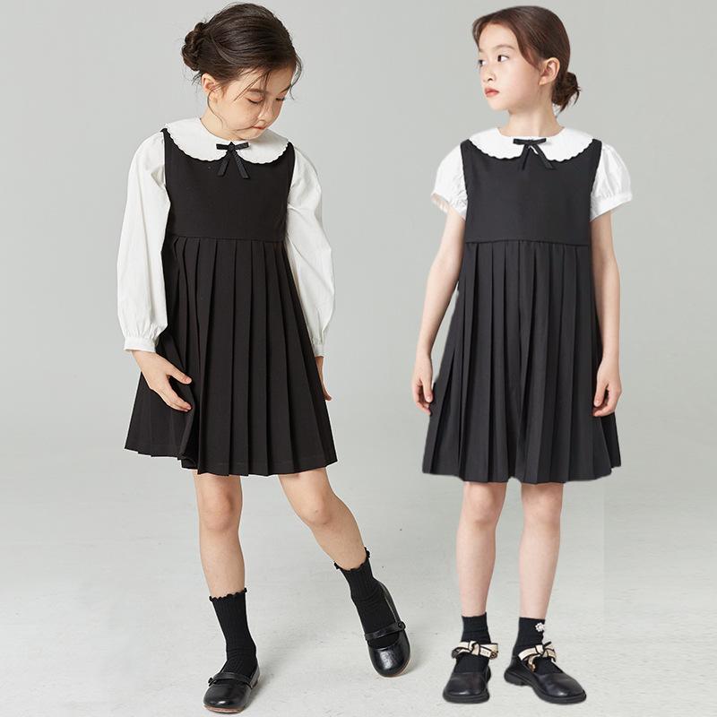 ワンピース 女の子 子供 百褶スカート JK 制服風 フォーマル ドレス 発表会 演奏会 長袖 半袖 膝丈 110..