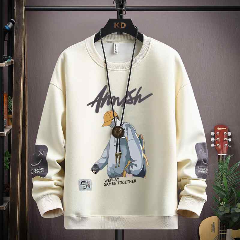 衛衣 メンズ 長袖Tシャツ コットン 春秋 ティーンエイジャー 幾何学柄 プリント プルオーバー トップス..