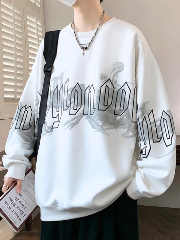 スウェット メンズ ティーン 長袖 トップス トレーナー 春秋 薄手 プリント ゆったり カットソー ホワ..