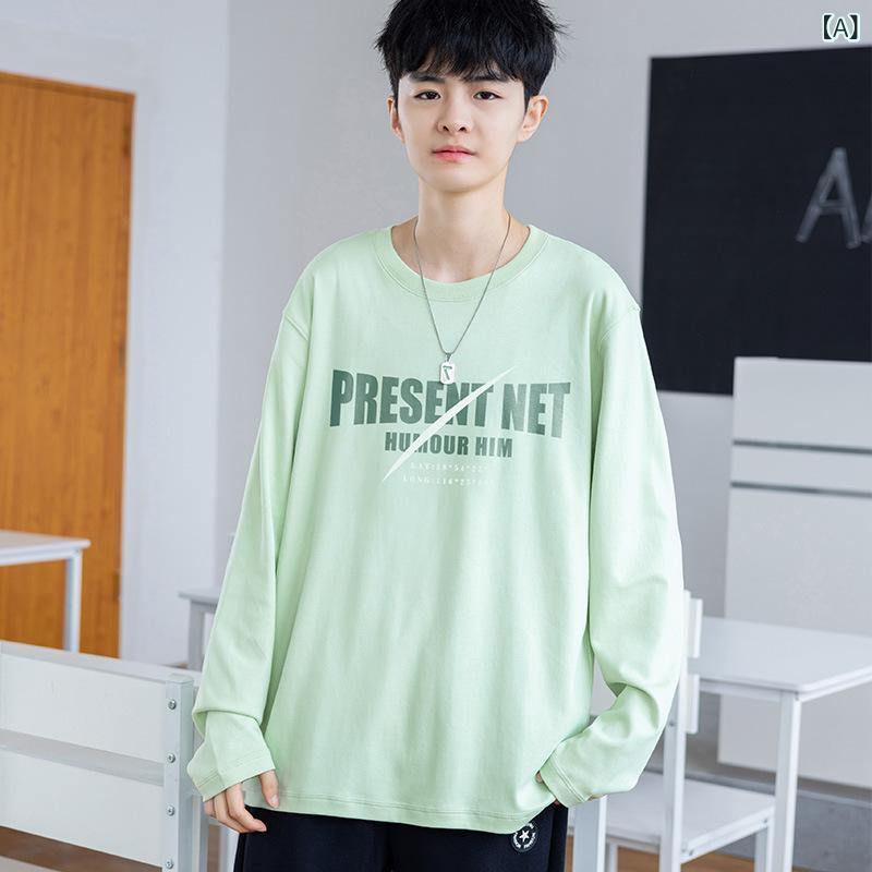 Tシャツ メンズ 男性用 トップス 長袖 カットソー ラウンドネック プルオーバー ゆったり 春秋 ティー..