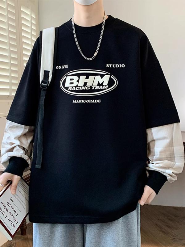 トレーナー メンズ 春秋 長袖Tシャツ 中学生 高校生 大学生 薄手 トップス ルーズフィット ブラック ホ..