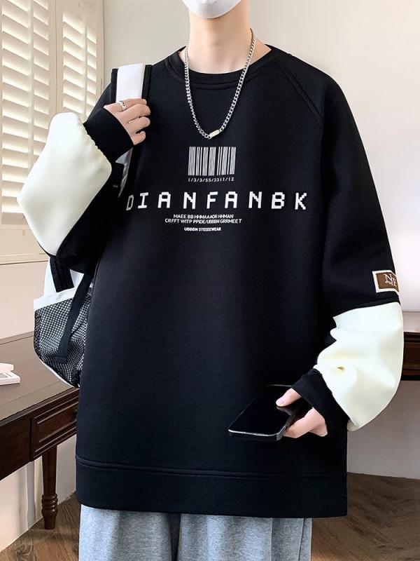 トレーナー メンズ ティーン 長袖Tシャツ カットソー トップス 春物 薄手 ゆったり 普段使い 部屋着 黒..