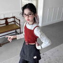 子供用セットアップ 春秋 長袖Tシャツ デニムパンツ 3点セット ガールズ 女の子 女児 かわいい 韓国風 子供服 トップス ボトムス レッド グレー(4)