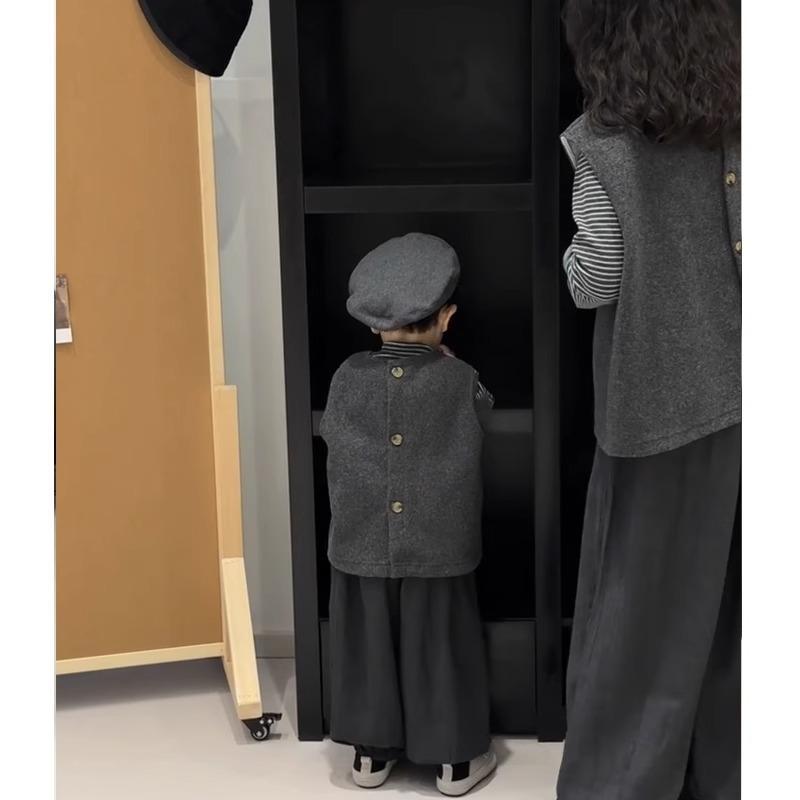 子供用セットアップ 秋冬 キッズ ワイドレッグパンツ ファッション ゆったり レトロ ベスト Tシャツ 3点セット 綿混紡 中大童 男の子 女の子 ボーイズ ガールズ 90 100 110 120 130 140