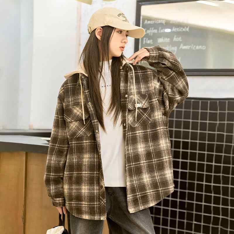 シャツ ガールズ 子供服 チェック柄 長袖 フード付き 厚手 春秋 冬 140cm 150cm 160cm 165cm 170cm ブ..