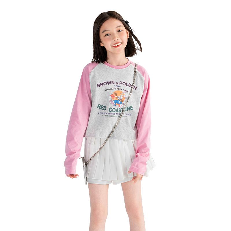 Tシャツ 女の子 長袖 春夏 薄手 子供 中大童サイズ相当 イラスト プリント ゆったり 切り替えデザイン ..