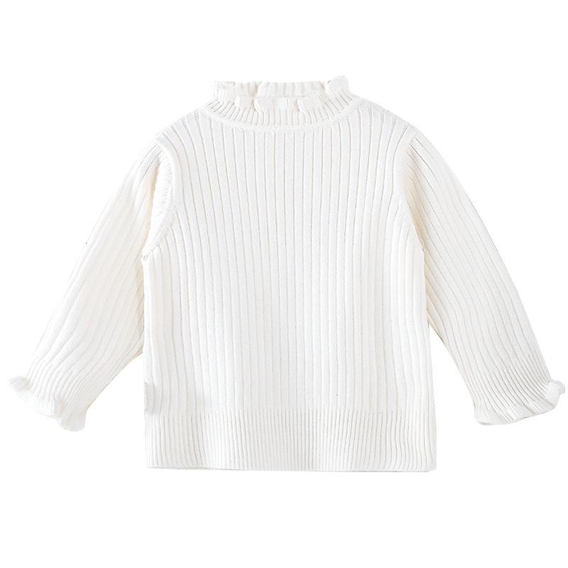 Tシャツ 女児 長袖 高襟 カットソー 春秋 ベビー トップス ホワイト 粘纤 普段使い かわいい インナー 80cm 90cm 100cm 110cm