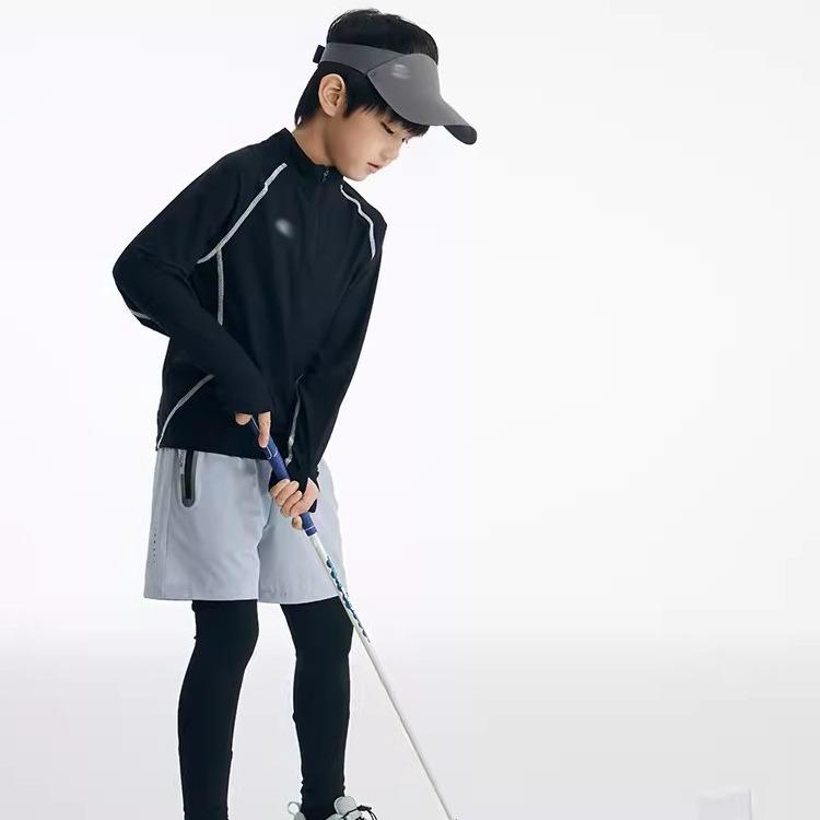 Tシャツ キッズ 男の子 高弾力 スポーツウェア トレーニングウェア 長袖Tシャツ 春 接触冷感 吸湿速乾 青芥黄 欧泊藍 ブラック(4)