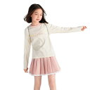 Tシャツ ガールズ 春夏 長袖 薄手 子供服 綿 ニット カットソー プリント リボン かわいい ミルクアプリコット 110cm 120cm 130cm 140cm 150cm 160cm 170cm(4)
