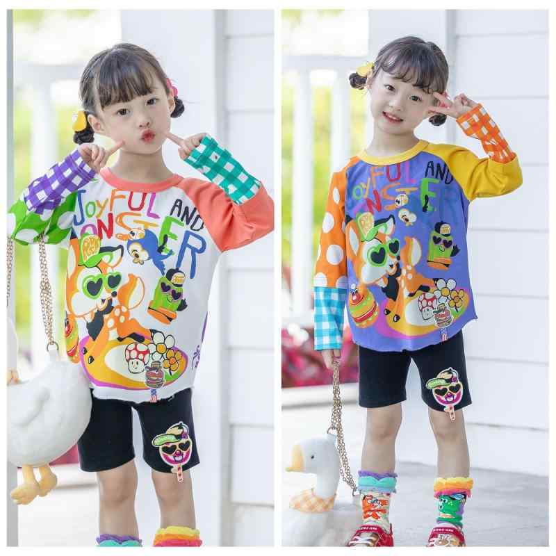 Tシャツ キッズ 長袖 春秋 かわいい アニマルプリント 配色 トップス 子供服 小学生 幼稚園 保育園 通園 通学 90cm 100cm 110cm 120cm 130cm 140cm(x4)(4)