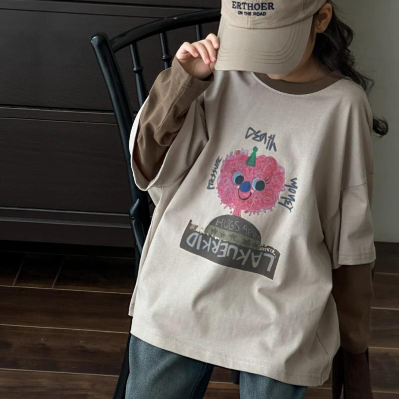 Tシャツ キッズ 長袖 秋物 プリント 切り替え 子供服 女の子 トップス 普段着 通学着 かわいい 綿100%(4)