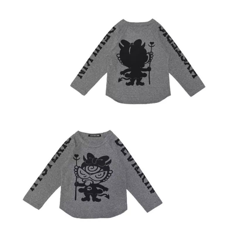 Tシャツ キッズ 長袖 コットン プリント 90cm 100cm 110cm 120cm 130cm 140cm グレー 秋 トップス カットソー 子供服 柔らかい かわいい 蝶結び