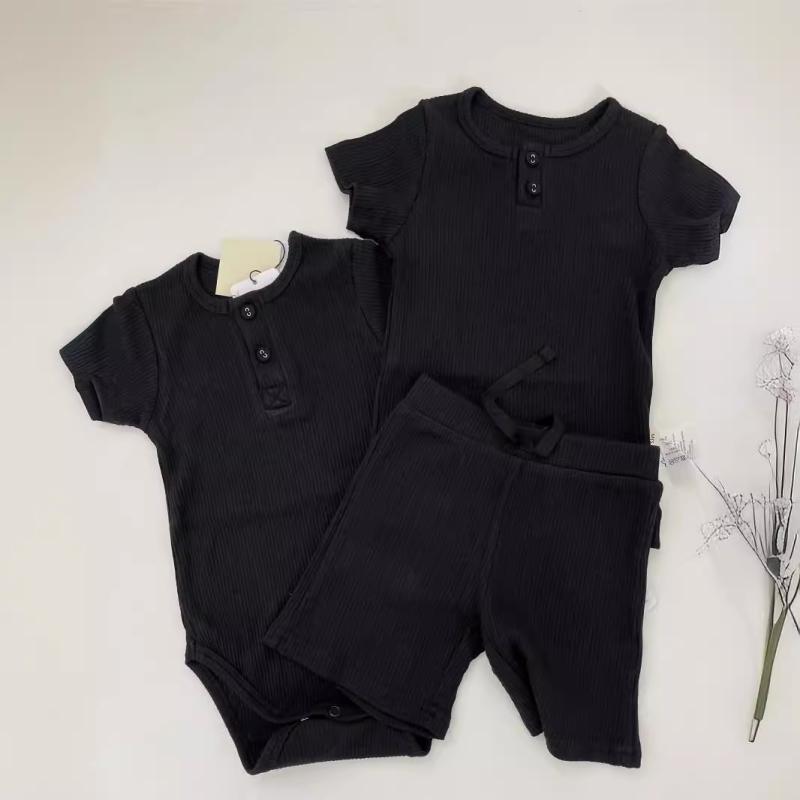 Tシャツ キッズ ベビー モーダルコットン リブ編み 黒 ブラック系 半袖 トップス ハーフトップス 肌着 春夏(x2)(4)